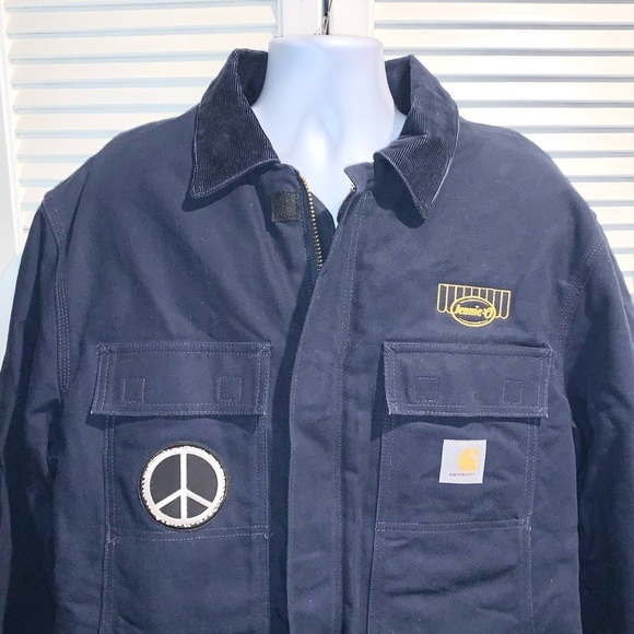 Carhartt work jacket navy blue with peace patch - Picture 2 of 15